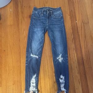 American Eagle Outfitters Women's Distressed Skinny Jeans - Blue